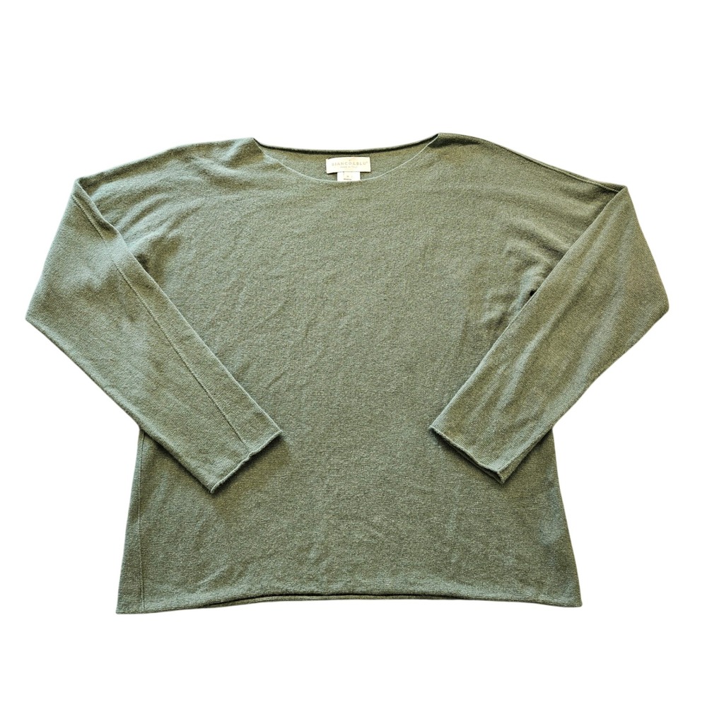 Bianco & Blu Italy Sage Green Wool Cashmere Boat Neck Knit Sweater Womens M